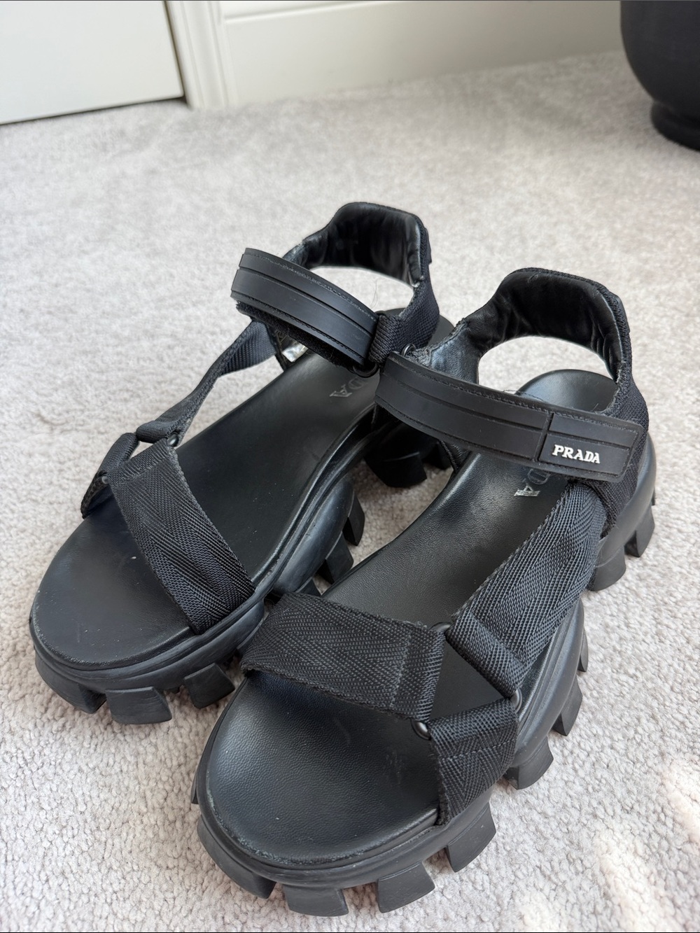Prada Black Chunky Strap Sandals